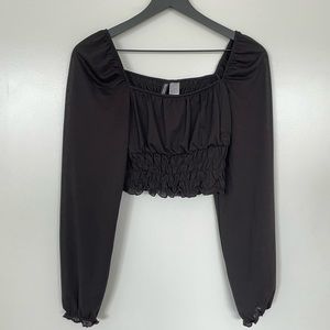H&M Divided black, cropped, sintched waist, long sleeve top | size S